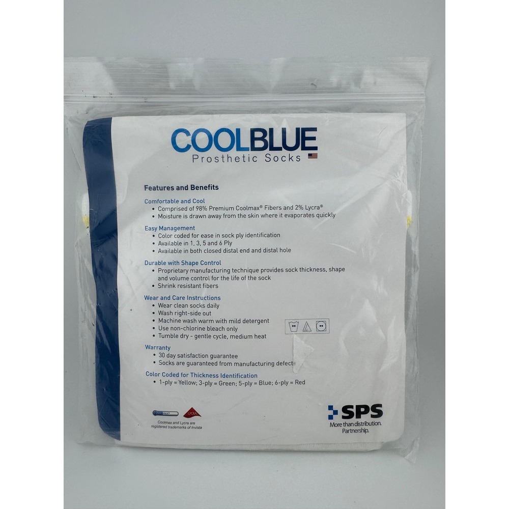 SPS CoolBlue Prosthetic Socks 1-Ply Size 3 4 Length 16-20 CB1WDRG2 White Yellow